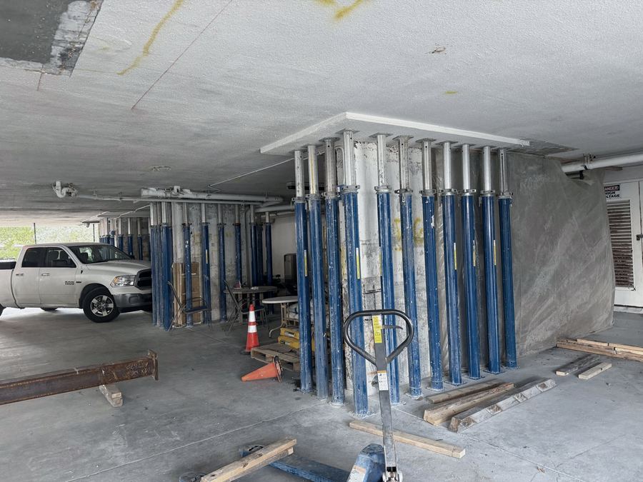 Shoring supporting the structure during slab repair