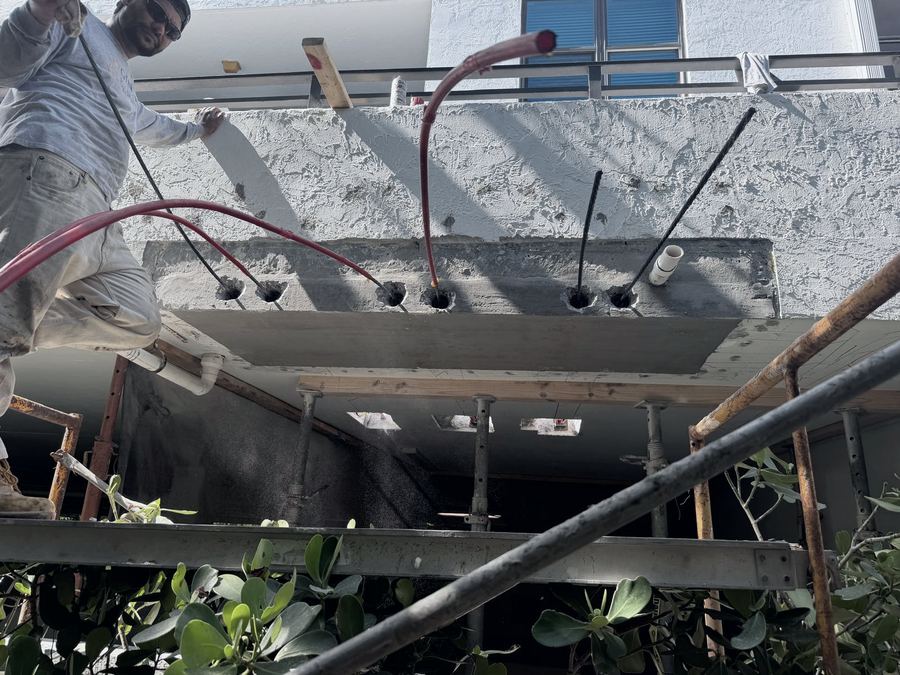 Epoxy injection repair of a concrete balcony edge
